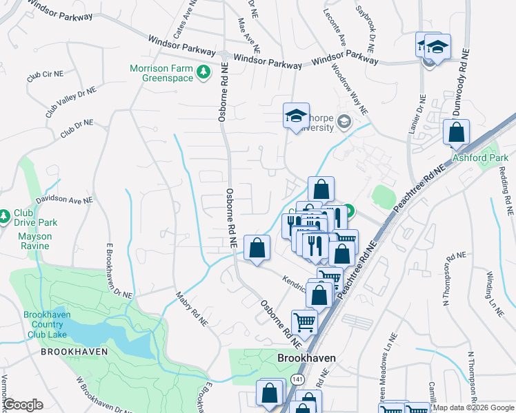 map of restaurants, bars, coffee shops, grocery stores, and more near 2903 Bankshill Row in Atlanta