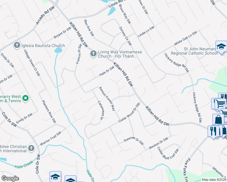 map of restaurants, bars, coffee shops, grocery stores, and more near 4352 Misty Morning Lane in Lilburn