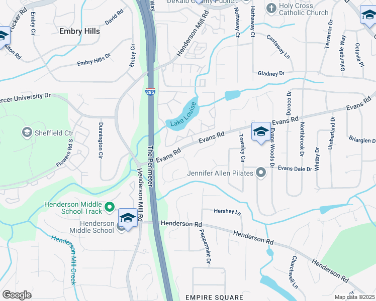 map of restaurants, bars, coffee shops, grocery stores, and more near 2899 Greystone Cove North in Chamblee