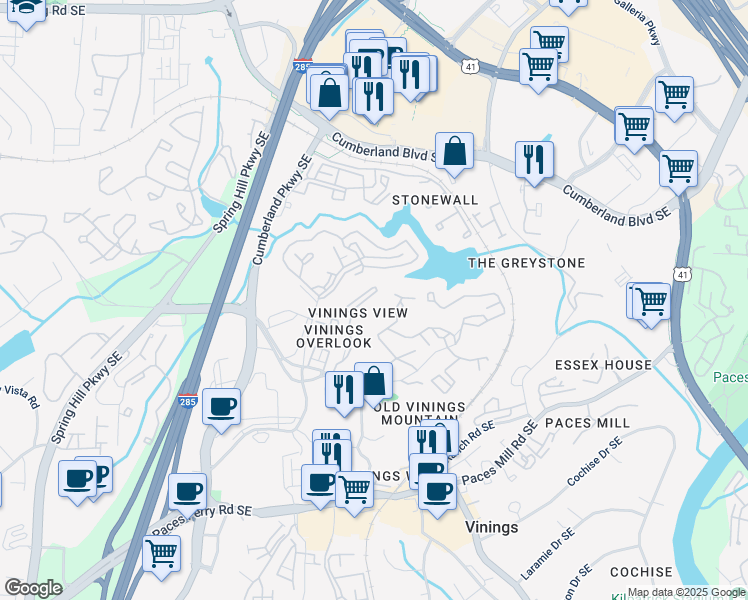 map of restaurants, bars, coffee shops, grocery stores, and more near 3115 7 Pines Court in Atlanta
