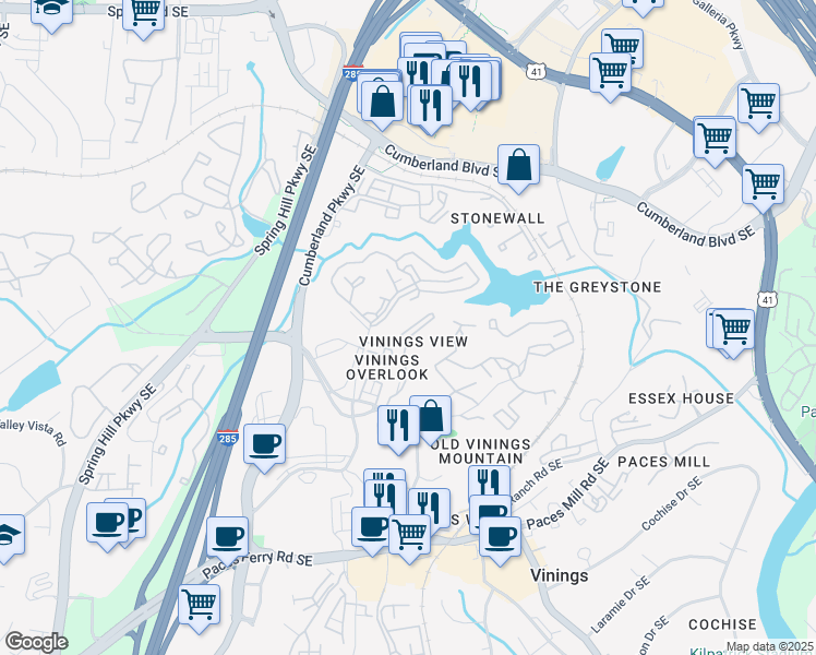 map of restaurants, bars, coffee shops, grocery stores, and more near 3137 Mission Ridge Lane in Atlanta