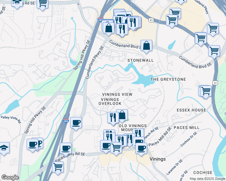 map of restaurants, bars, coffee shops, grocery stores, and more near 3137 Mission Ridge Lane in Atlanta