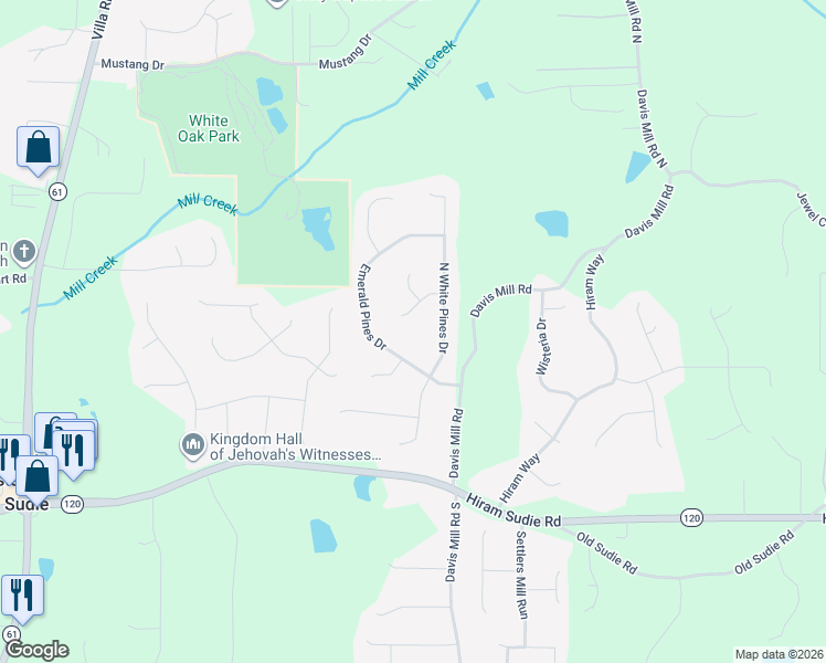 map of restaurants, bars, coffee shops, grocery stores, and more near 109 White Pines Court in Dallas