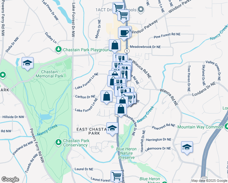 map of restaurants, bars, coffee shops, grocery stores, and more near in Atlanta