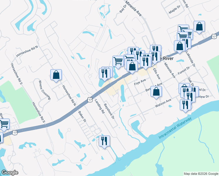 map of restaurants, bars, coffee shops, grocery stores, and more near 1354 U.S. 17 in Little River