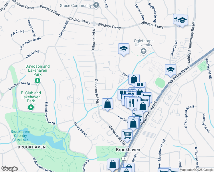 map of restaurants, bars, coffee shops, grocery stores, and more near 2903 Bankshill Row in Atlanta
