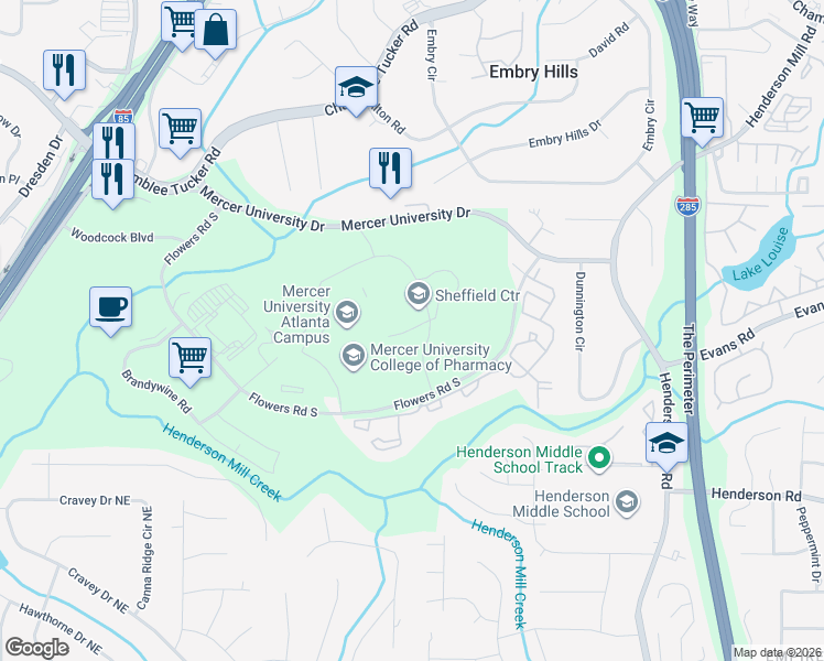 map of restaurants, bars, coffee shops, grocery stores, and more near 3311 Flowers Drive in College Park