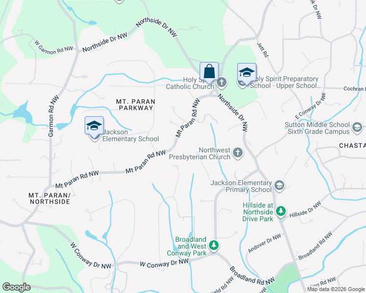 map of restaurants, bars, coffee shops, grocery stores, and more near 1110 Mount Paran Road Northwest in Atlanta