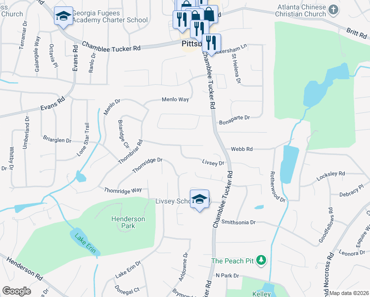 map of restaurants, bars, coffee shops, grocery stores, and more near 4103 Briarglade Way in Atlanta