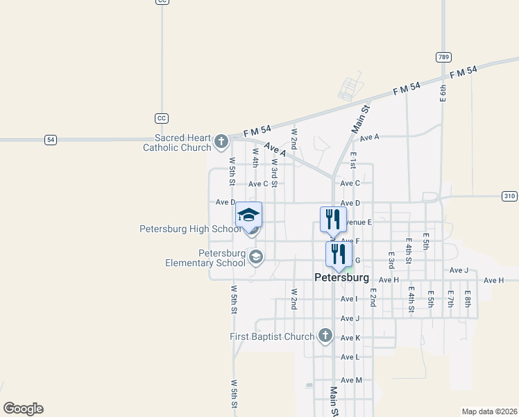 map of restaurants, bars, coffee shops, grocery stores, and more near 1304 West 4th in Petersburg