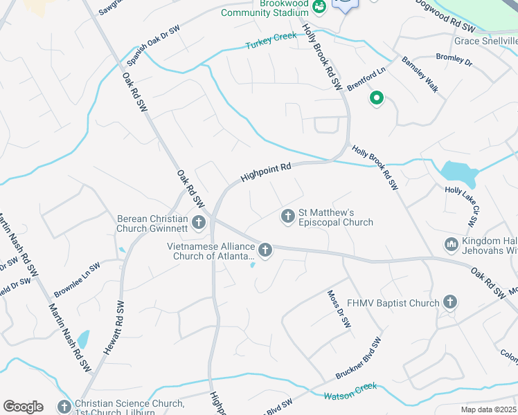 map of restaurants, bars, coffee shops, grocery stores, and more near 2941 Brookside Run Southwest in Snellville