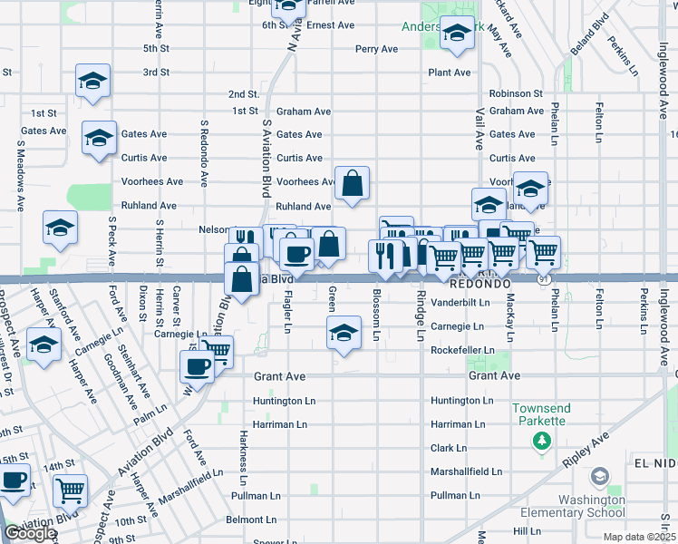 map of restaurants, bars, coffee shops, grocery stores, and more near 1997 Artesia Boulevard in Redondo Beach