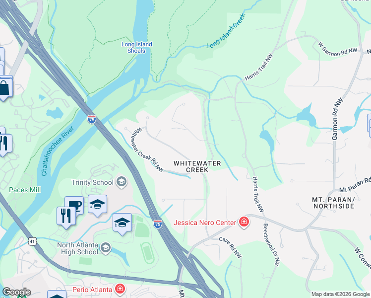 map of restaurants, bars, coffee shops, grocery stores, and more near 4411 Sentinel Post Road Northwest in Atlanta