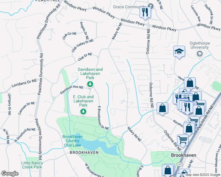 map of restaurants, bars, coffee shops, grocery stores, and more near 2908 Mabry Lane Northeast in Atlanta