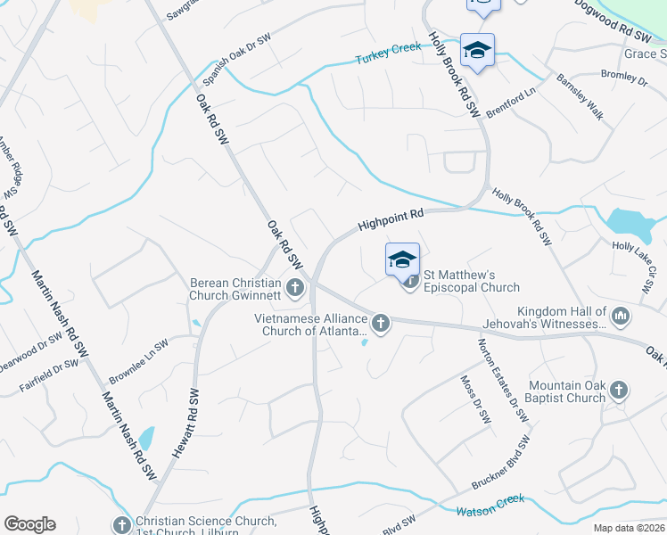 map of restaurants, bars, coffee shops, grocery stores, and more near 1318 Highpoint Road in Snellville
