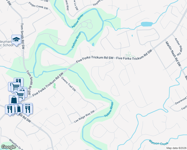 map of restaurants, bars, coffee shops, grocery stores, and more near 3760 Terrasol Trail Southwest in Lilburn