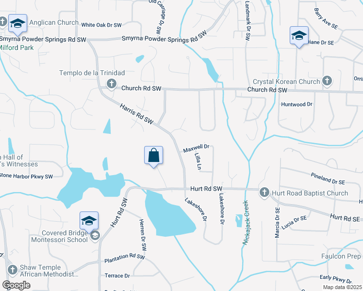 map of restaurants, bars, coffee shops, grocery stores, and more near 3288 Maxwell Drive in Marietta