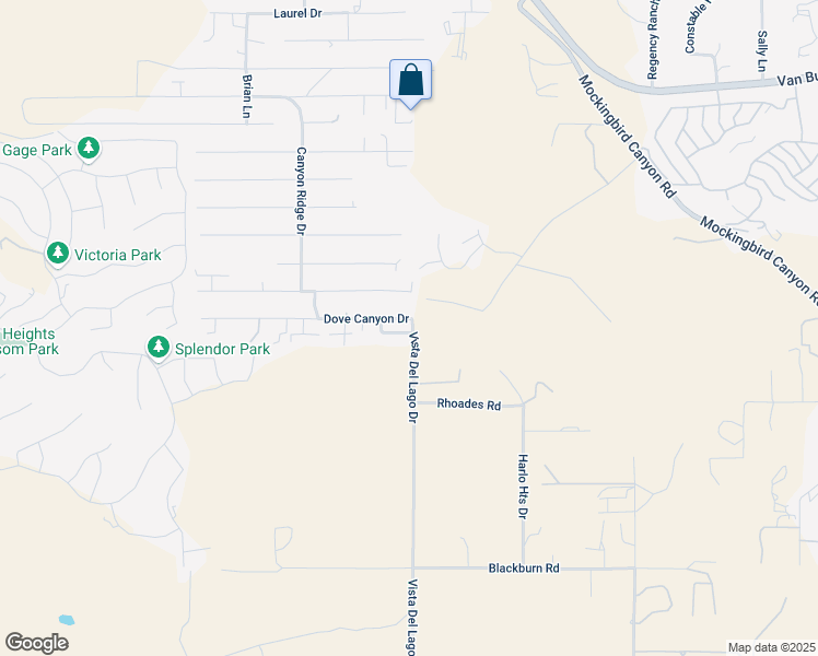 map of restaurants, bars, coffee shops, grocery stores, and more near 14489 Dove Canyon Drive in Riverside