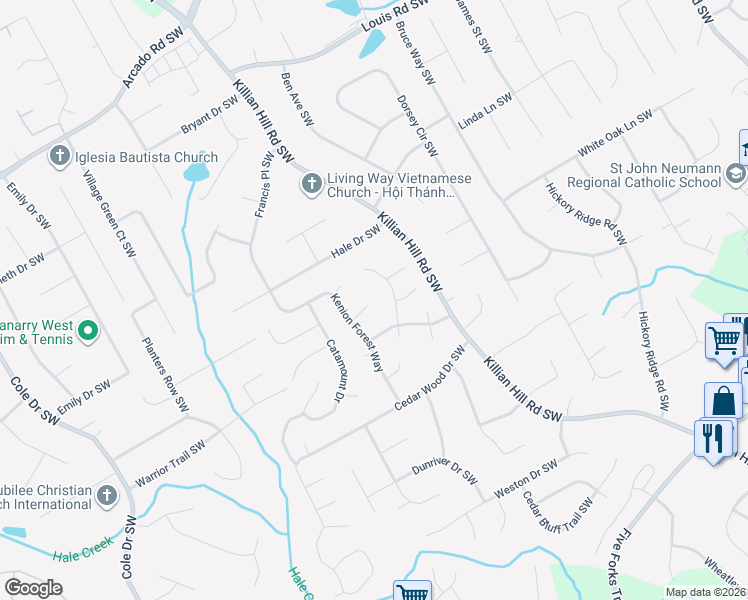 map of restaurants, bars, coffee shops, grocery stores, and more near 4352 Misty Morning Lane in Lilburn