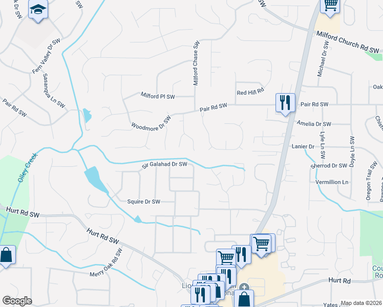 map of restaurants, bars, coffee shops, grocery stores, and more near 3270 Ashgrove Lane Southwest in Marietta