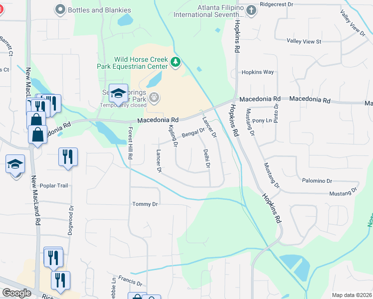 map of restaurants, bars, coffee shops, grocery stores, and more near 3217 Calcutta Court in Powder Springs