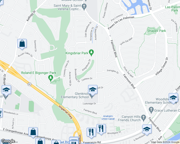 map of restaurants, bars, coffee shops, grocery stores, and more near 6111 Stonehurst Plaza in Yorba Linda