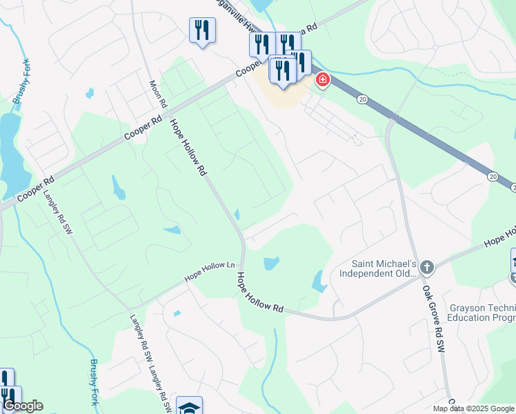 map of restaurants, bars, coffee shops, grocery stores, and more near 555 Hope Hollow Road in Loganville