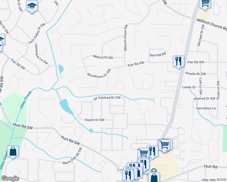 map of restaurants, bars, coffee shops, grocery stores, and more near 3345 Vineland Drive Southwest in Marietta
