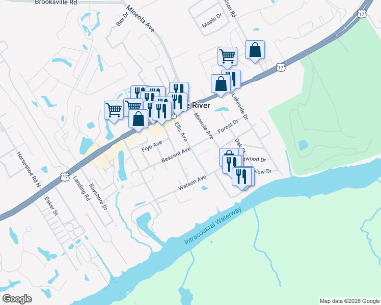 map of restaurants, bars, coffee shops, grocery stores, and more near in Little River