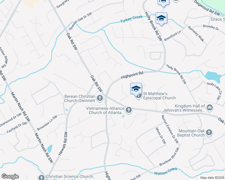 map of restaurants, bars, coffee shops, grocery stores, and more near 1318 Highpoint Road in Snellville