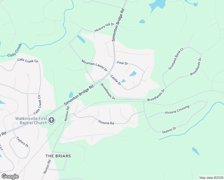 map of restaurants, bars, coffee shops, grocery stores, and more near 1061 Broadlands Drive in Watkinsville
