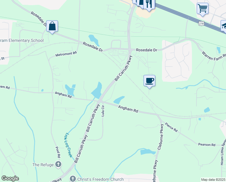map of restaurants, bars, coffee shops, grocery stores, and more near 965 Angham Road in Hiram