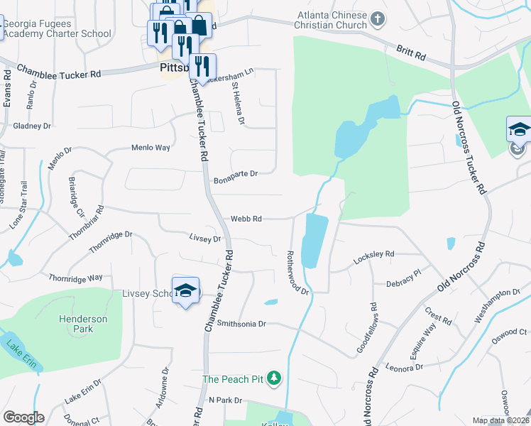 map of restaurants, bars, coffee shops, grocery stores, and more near 4254 Webb Road in Tucker