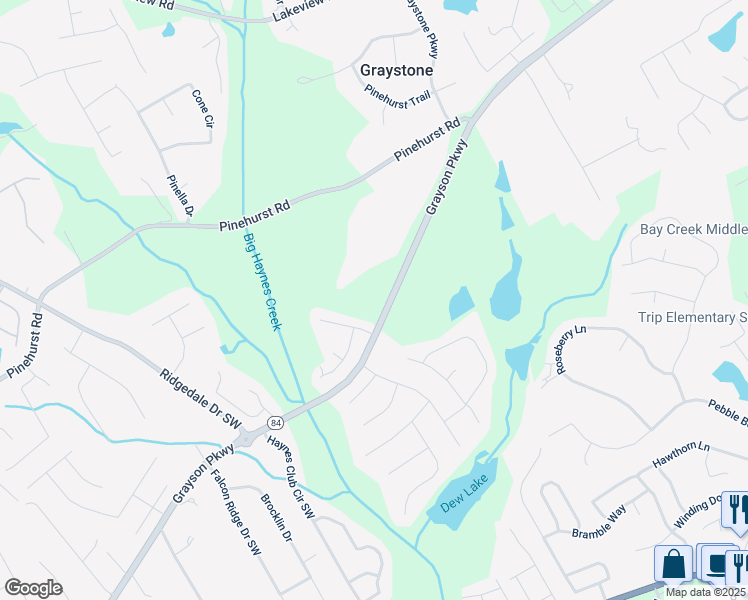 map of restaurants, bars, coffee shops, grocery stores, and more near 1273 Grayson Parkway in Grayson