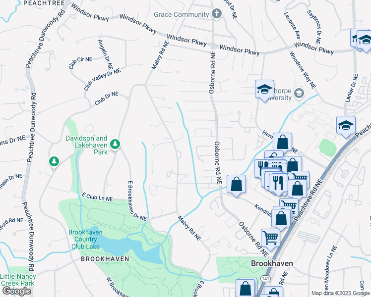 map of restaurants, bars, coffee shops, grocery stores, and more near 2910 Stone Brook Park Northeast in Brookhaven