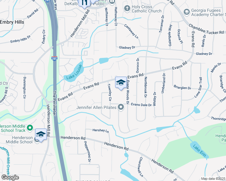 map of restaurants, bars, coffee shops, grocery stores, and more near 2917 Townley Circle in Atlanta