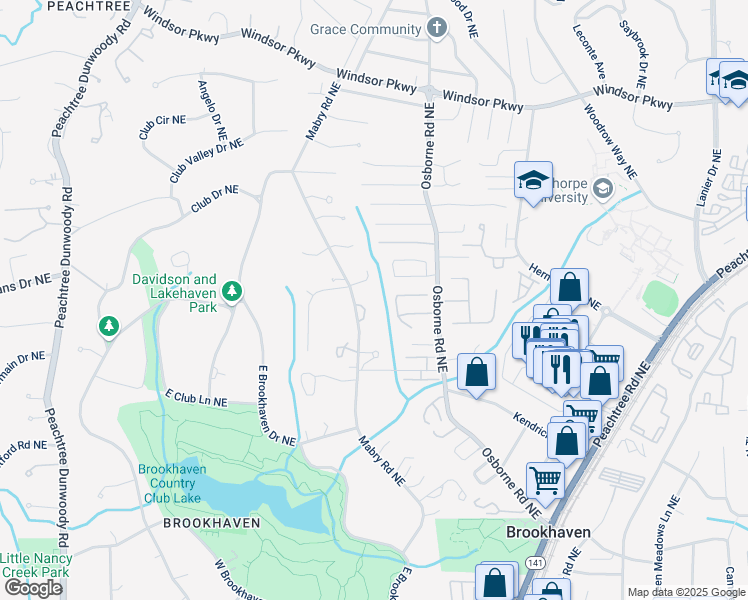 map of restaurants, bars, coffee shops, grocery stores, and more near 2910 Stone Brook Park Northeast in Brookhaven