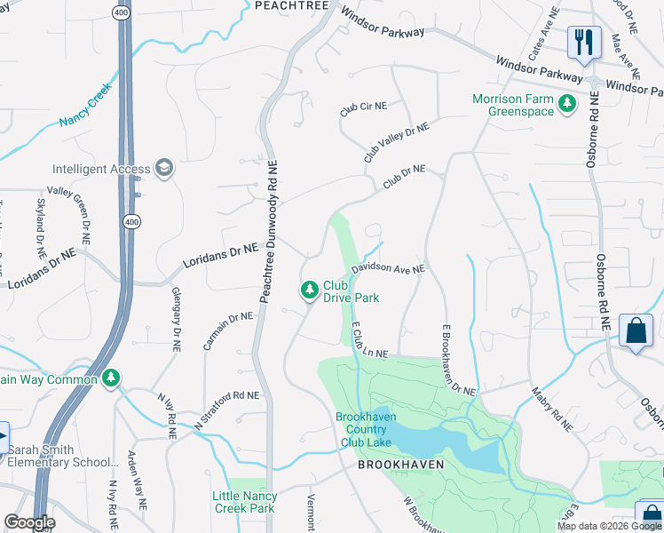 map of restaurants, bars, coffee shops, grocery stores, and more near 4314 Davidson Avenue Northeast in Atlanta