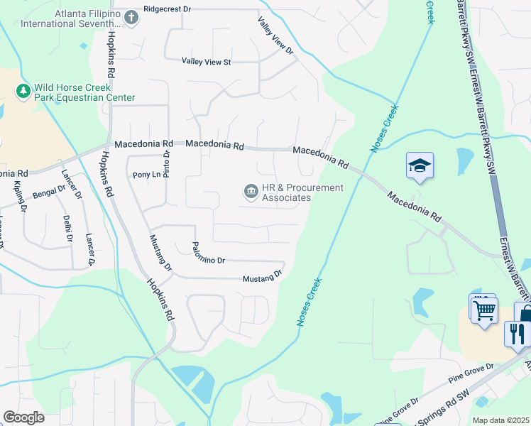 map of restaurants, bars, coffee shops, grocery stores, and more near 3239 Rose Petal Lane in Powder Springs