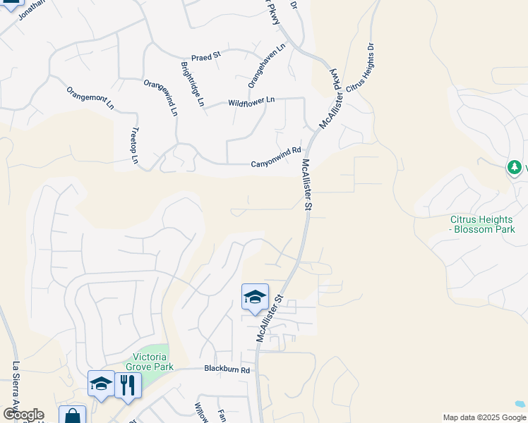 map of restaurants, bars, coffee shops, grocery stores, and more near Road Runner Ridge in Riverside