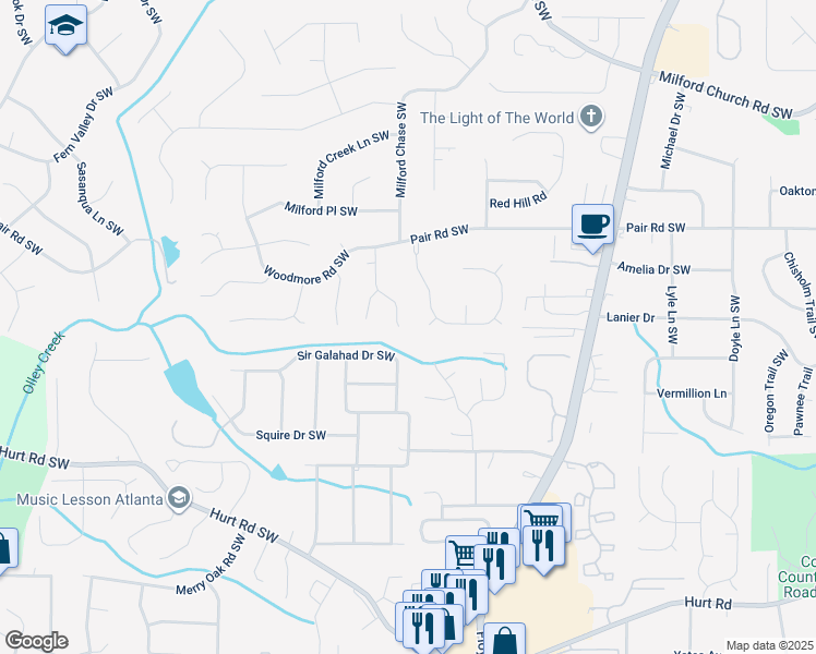 map of restaurants, bars, coffee shops, grocery stores, and more near 3271 Ashgrove Lane Southwest in Marietta