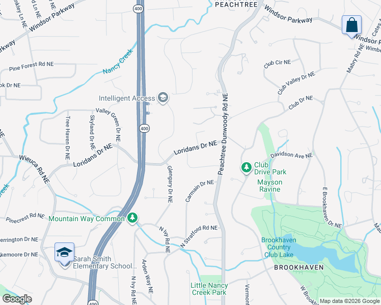 map of restaurants, bars, coffee shops, grocery stores, and more near 811 Loridans Drive Northeast in Atlanta
