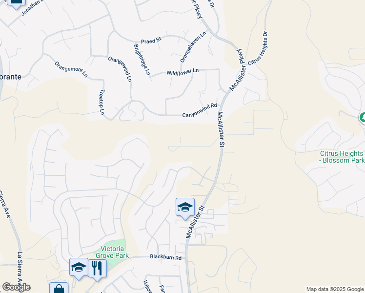 map of restaurants, bars, coffee shops, grocery stores, and more near Road Runner Ridge in Riverside