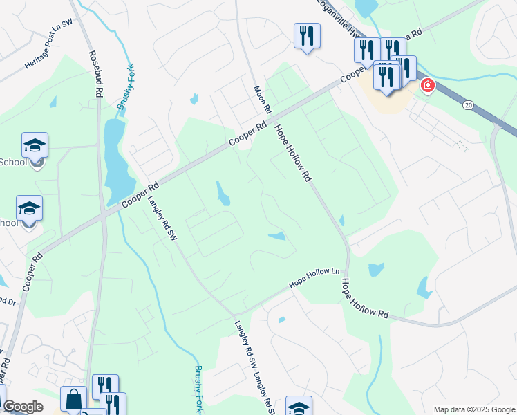 map of restaurants, bars, coffee shops, grocery stores, and more near 2981 Cooper Woods Drive in Loganville
