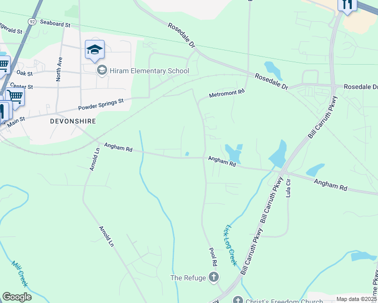 map of restaurants, bars, coffee shops, grocery stores, and more near 485 Angham Road in Hiram
