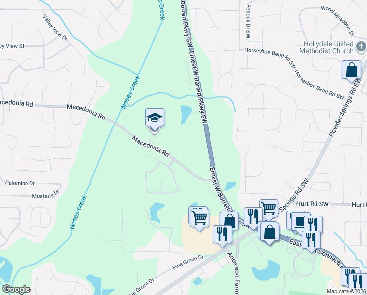 map of restaurants, bars, coffee shops, grocery stores, and more near 2870 Macedonia Road in Powder Springs