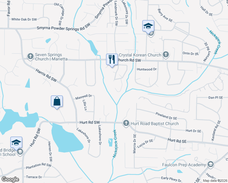 map of restaurants, bars, coffee shops, grocery stores, and more near 3209 Ivory Trail in Marietta