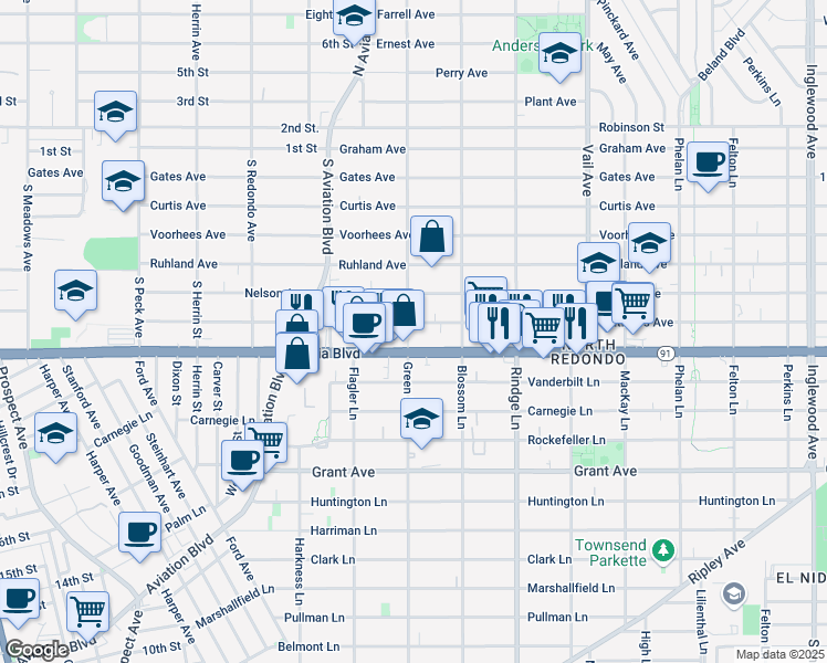 map of restaurants, bars, coffee shops, grocery stores, and more near 1997 Artesia Boulevard in Redondo Beach