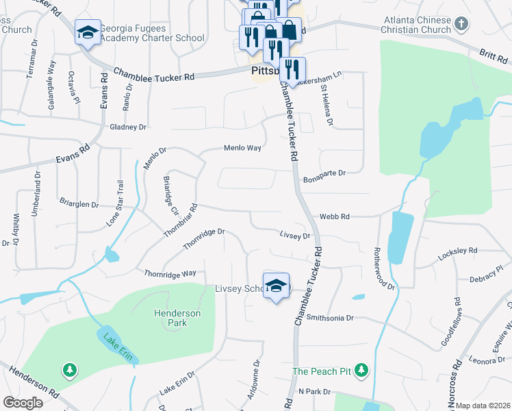 map of restaurants, bars, coffee shops, grocery stores, and more near 4104 Briarglade Way in Atlanta
