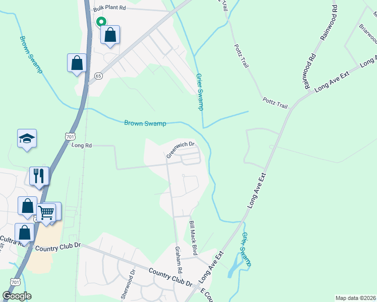 map of restaurants, bars, coffee shops, grocery stores, and more near 229 Spencerswood Drive in Conway